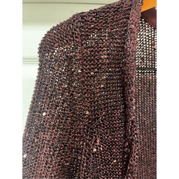 WHBM Burgundy Wine Sequin Duster Open Front Cardigan Sweater sz XS NWT - Picture 3 of 7